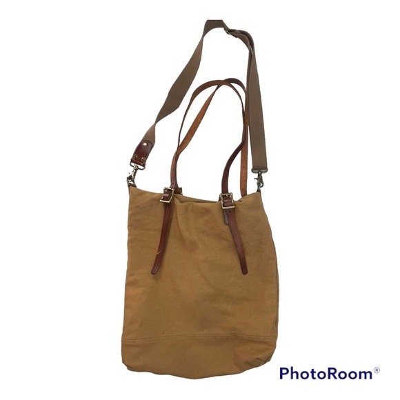 Canvas Tote Bag Men Women Messenger Crossbody Shoulder Large Bag Leather Straps - Picture 4 of 16